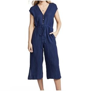 Cloth & Stone Womens Blue Linen Sleeveless Wide Leg Jumpsuit Size XS Beach Coast